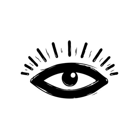 A minimalist illustration featuring a symbolic eye with radiating lines, evoking themes of spirituality, insight, and hidden knowledge, designed with a simple aesthetic.のイラスト素材