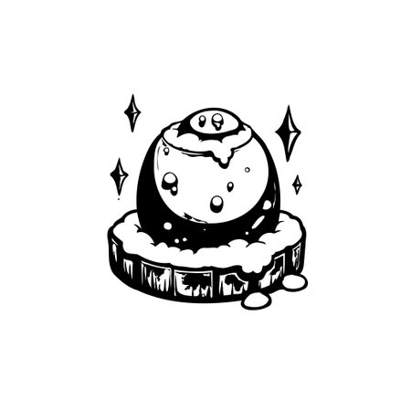 An abstract dessert with a shimmering effect on a white backdrop. This monochrome illustration showcases a whimsical treat design, perfect for creative and artistic projects.のイラスト素材