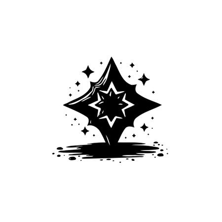Striking starburst emblem with cosmic radiance, illustrated in a dynamic splash effect. This abstract design adds celestial charm and elegance to any project.のイラスト素材