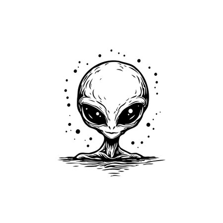 Alien head. Hand drawn vector illustration. Isolated on white background.のイラスト素材