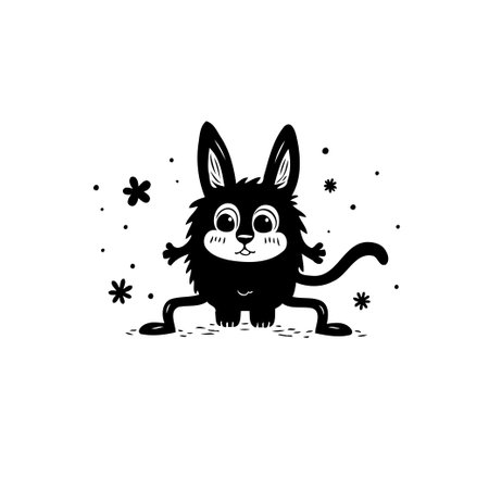 A hand-drawn style monochrome illustration depicts a funny creature with distinctive features, designed in a cartoonish style. Suitable for various creative and decorative applicationsのイラスト素材