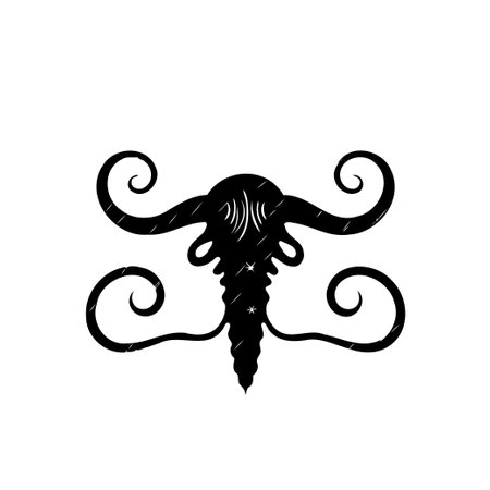 An abstract vector design presents a stylized creature silhouette, showcasing intricate swirls and tendrils, evokes a sense of mystery. Perfect for adding a unique touch to various creative projects.のイラスト素材