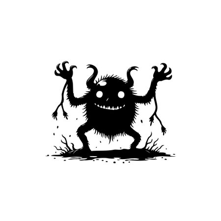 This is a unique silhouette illustration of a whimsical monster. Its funny shape, black color and distinct features make it perfect for creative endeavors.のイラスト素材