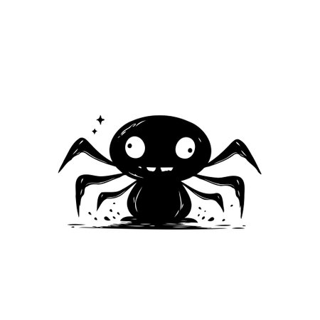 A minimalist cartoonish spider illustration with an adorable expression. Isolated on a white backdrop, perfect for playful designs. A whimsical image.のイラスト素材