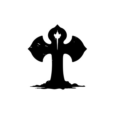 An isolated silhouette of a stylized, arboreal cross represents faith, spirituality, and grounding. With its textured surface and unique design, it offers an emblem for various cultural, historical, or fantasy themes.のイラスト素材