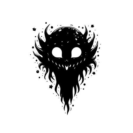 A stylized, dark silhouette of a creature with a celestial texture, stars, and a spooky appearance. Perfect for fantasy, gothic, or Halloween-themed projects, offering a unique and eerie design element.のイラスト素材