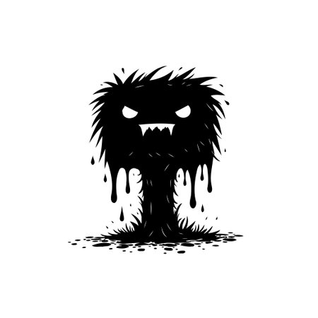 A stylized monochrome illustration featuring a furry, monstrous creature with dripping ink. The design evokes a sense of whimsical strangeness and quirky humor.のイラスト素材