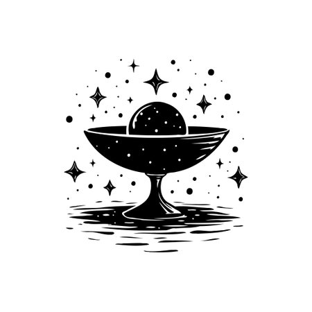 A monochromatic vector illustration portrays a cosmic dessert, blending celestial and culinary elements in an elegant and artistic design, perfect for modern and spiritual themes.のイラスト素材