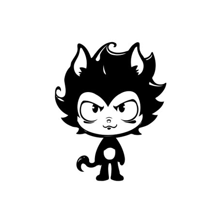 A stylized black and white illustration featuring a cartoon cat character. Its simplistic design and expressive features make it suitable for various creative projects.のイラスト素材
