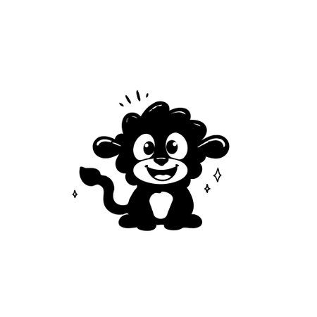 A delightful monochrome illustration features a stylized cartoon creature. Its expressive eyes and cheerful smile invite warmth. This is ideal for branding, mascot designs, or adding a playful touch to designs.のイラスト素材