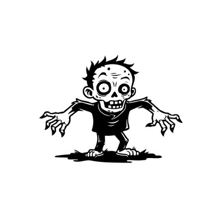 A cartoon illustration shows a zombie character. The zombie, designed in a simple, black and white style, adds a touch of humor to a spooky or halloween-themed context.のイラスト素材