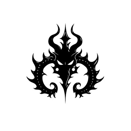 An abstract gothic design featuring symmetrical spiky elements. The intense eyes create a unique icon, evokes fantasy, mystery, and a touch of darkness in a stylized graphicのイラスト素材