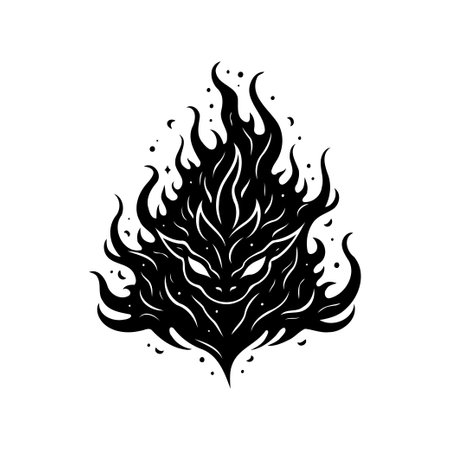 This is a stylized, monochrome illustration featuring a creature engulfed in abstract, ethereal flames. It suggests themes of the mystical, dark, and spooky, perfect for fantasy artwork.のイラスト素材