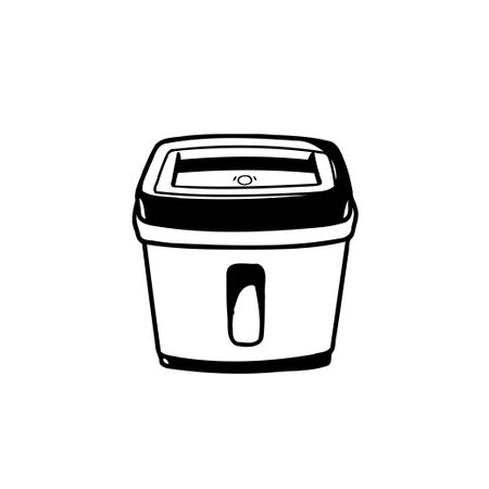 A minimalist black and white illustration of a personal paper shredder. Ideal for representing document security, office equipment, and data protection concepts in a clean, simple manner.のイラスト素材