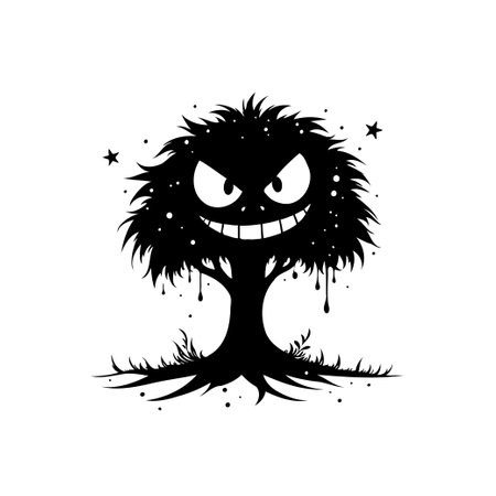 A stylized silhouette of a menacing tree character. Featuring exaggerated and sinister facial features. Ideal for fantasy, halloween or any spooky themes.のイラスト素材
