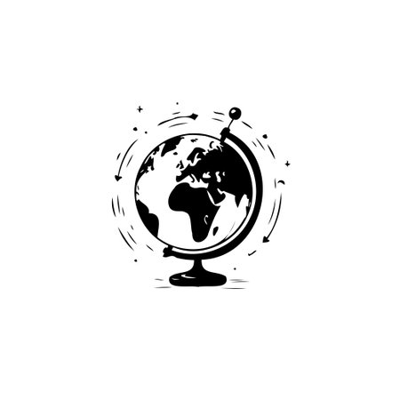 Elegant monochrome illustration of a globe, embodying themes of travel, geographical discovery, and worldwide exploration. Perfect for educational materials or adventure-themed designs.のイラスト素材