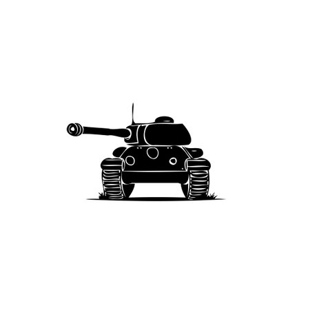 An isolated, minimalist design showcases a cartoon tank in silhouette, offering a powerful visual for themes related to military, war, or strength, perfect for graphics.のイラスト素材