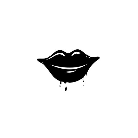An abstract monochrome rendering capturing lips with a dripping effect. Evokes a sense of modern beauty and edgy sophistication, perfect for designs needing visual impact.のイラスト素材