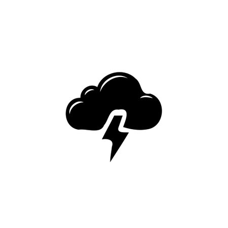Stylized depiction of a storm cloud with a prominent lightning bolt. Represents weather conditions and natural phenomena associated with thunderstorms.のイラスト素材