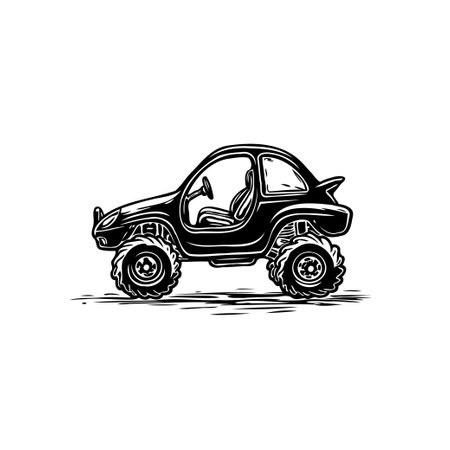 An intricate monochrome illustration of an off-road vehicle, capturing the essence of adventure and travel. This design is ideal for projects focusing on automotive themes.のイラスト素材