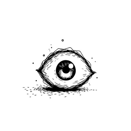 An evocative monochrome depiction of a stylized eye drawing. Rendered with intricate lines and shadow, the artwork suggests intense observation and perception. The design aesthetic is creative, unique, and artistic.のイラスト素材