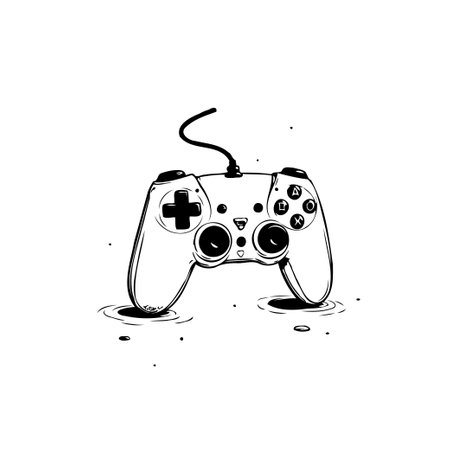 A hand-drawn style illustration presents a gaming controller with dynamic ink splashes, suggesting...