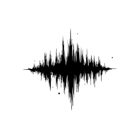 A stark, monochrome visual represents an abstract soundwave. It evokes concepts of audio technology,...