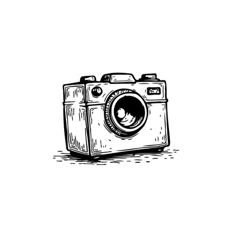 Detailed hand-drawn sketch of a vintage camera. This illustration evokes a sense of nostalgia and artistry, ideal for designs needing a classic touch.のイラスト素材