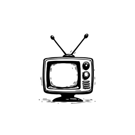 Stylized drawing of a vintage television, presented in high contrast monochrome art. Emphasizing a bygone era of media and technology with an artistic approachのイラスト素材