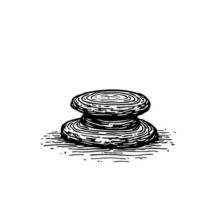 Stylized monochromatic illustration of a ceramic pottery base. The sketch highlights the textural surface and simplistic design for handmade craft.のイラスト素材