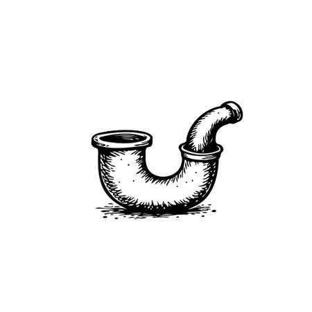 Vintage style illustration of a curved smoking pipe, rendered in monochrome with detailed hatching. Evokes a sense of tradition and leisure.のイラスト素材