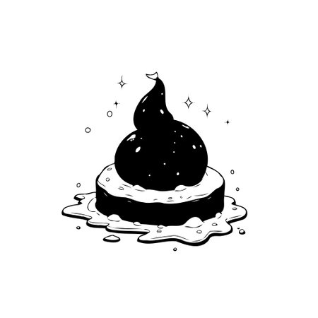 A surreal and artistic drawing of a celestial-inspired dessert. A creamy frosted base supports a galactic-looking sphere, evoking dreams of tasty confection.のイラスト素材