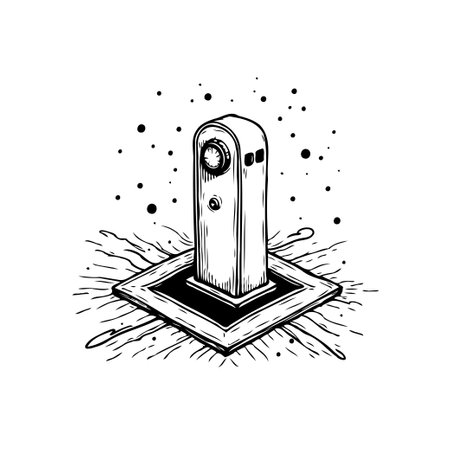 A minimalist monochrome illustration showcases a geometric totem-like structure. Set on a textured ground, this piece offers a simple, artistic quality ideal for backgrounds or design accents.のイラスト素材