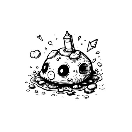 Unique monochrome art portraying a cartoon blob monster with expressive eyes. Perfect for adding a quirky charm to any creative project or design.のイラスト素材