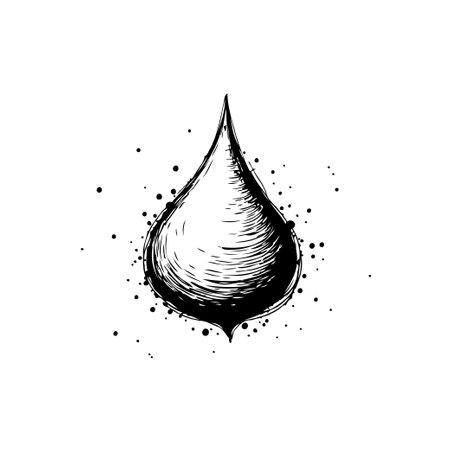 Abstract depiction of a droplet with bold ink strokes and a gritty texture. The monochrome illustration creates a striking visual element perfect for adding a touch of artistic flair.のイラスト素材
