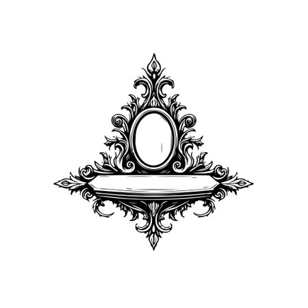 A detailed, hand-drawn vintage frame featuring ornate patterns, an oval space at the top, and a rectangular space below, perfect for customization.のイラスト素材