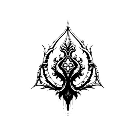 Intricate botanical symbol combining thorny elements with elegant flourishes. This black and white design is perfect for artistic or decorative applications with a vintage or gothic touch.のイラスト素材