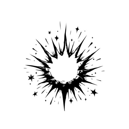 An abstract burst design is showcased with cosmic stardust and spiky elements, ideal for decoration. Its stylized grunge aesthetic offers unique creative opportunities.のイラスト素材