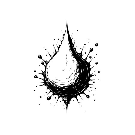 An ink drop with a splash effect, illustrated in black and white, creating a captivating and abstract image. Perfect for designs needing a modern, minimalist, or artistic touch.のイラスト素材