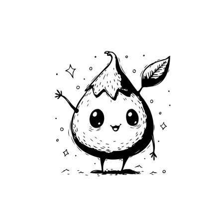 A delightful, pear-shaped cartoon character with big eyes and a friendly wave. The hand-drawn style and simple design give it a whimsical, childlike charm ideal for a variety of creative projects.のイラスト素材
