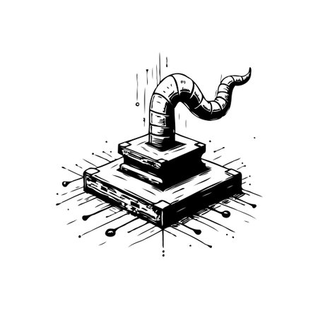 Monochromatic depiction of a processor entwined with an organic form. The illustration conveys integration between cybernetics and biology in a futuristic technological context.のイラスト素材