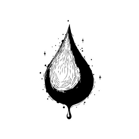 A stylized monochrome teardrop image. Featuring a textured interior and stardust-like speckles around its outline, it evokes both ethereal and artistic sentiments, perfect for creative designs.のイラスト素材