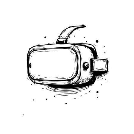 An original monochrome sketch presents a virtual reality headset. This conveys a sense of technological immersion and a futuristic exploration experience, inviting the viewer into a digital world.のイラスト素材