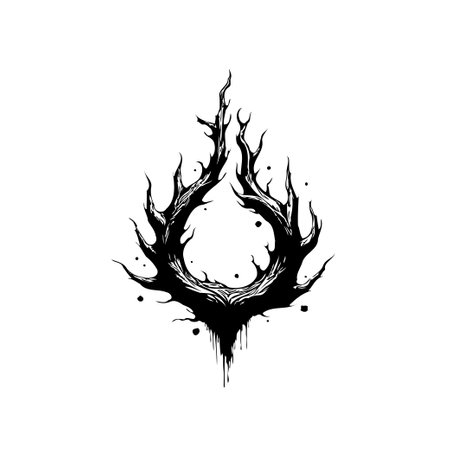 A stylized teardrop shape artfully composed of intertwined thorny branches. The monochrome design evokes gothic and ethereal sensibilities, suitable for abstract backgrounds and artistic layouts.のイラスト素材