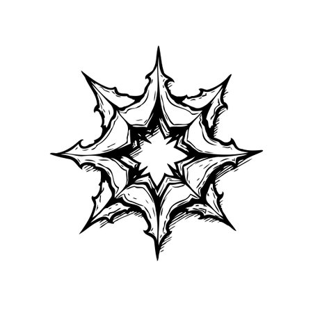 A striking monochrome image featuring an intricate, stylized star. The bold lines and sharp, stylized points create a visually compelling and abstract design, ideal for graphic projects.のイラスト素材