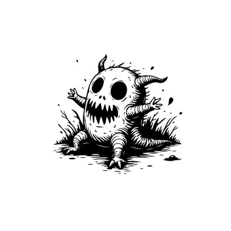 A whimsical illustration depicts a cute but spooky monster, perfect for adding a touch of playful eeriness to designs. This black and white graphic is versatile for many creative projects.のイラスト素材
