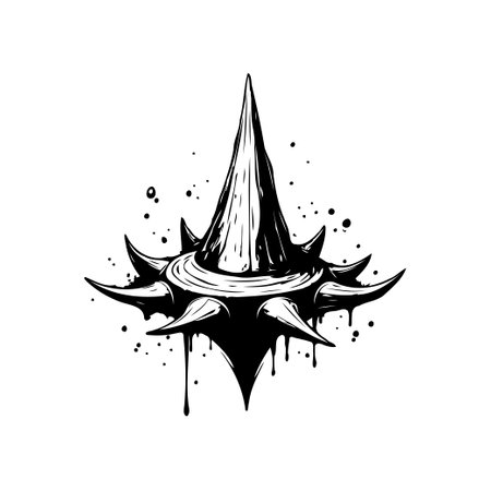 A stylized black and white drawing features an abstract, spiked form with a dynamic splash effect. The artwork presents an edgy, contemporary aesthetic suitable for graphic or decorative purposes.のイラスト素材