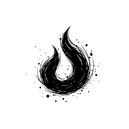 This artwork presents an abstract monochrome flame illustration created with dynamic brushstrokes. Featuring spattered accents, the design invokes an image of stylized fire and energy, perfect for artistic projects.のイラスト素材