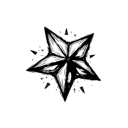 Hand-drawn star with textured effects, evoking a sense of vintage artistry. Ideal for various creative projects, and vintage design, with a modern twist.のイラスト素材