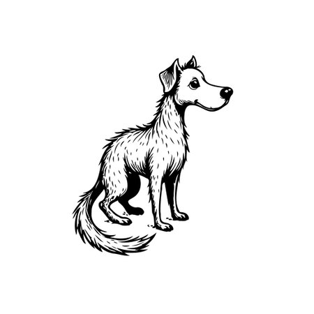 A delightful monochrome illustration features a stylized dog with a friendly expression. This charming and unique canine artwork is ideal for various creative projects.のイラスト素材